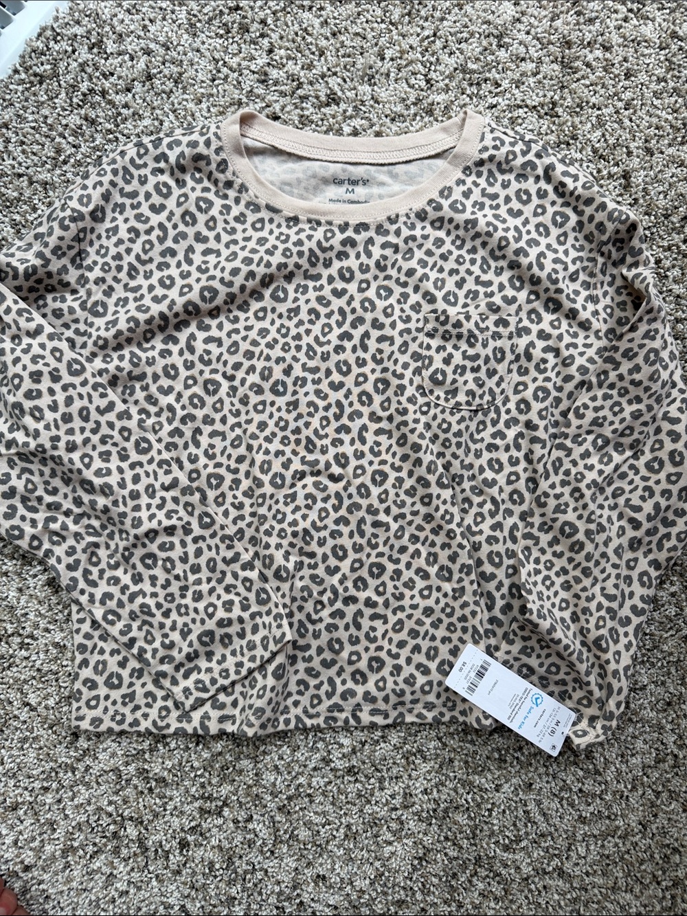 NWT Carter's Beige Leopard Print Long Sleeve Boxy fit Top size medium